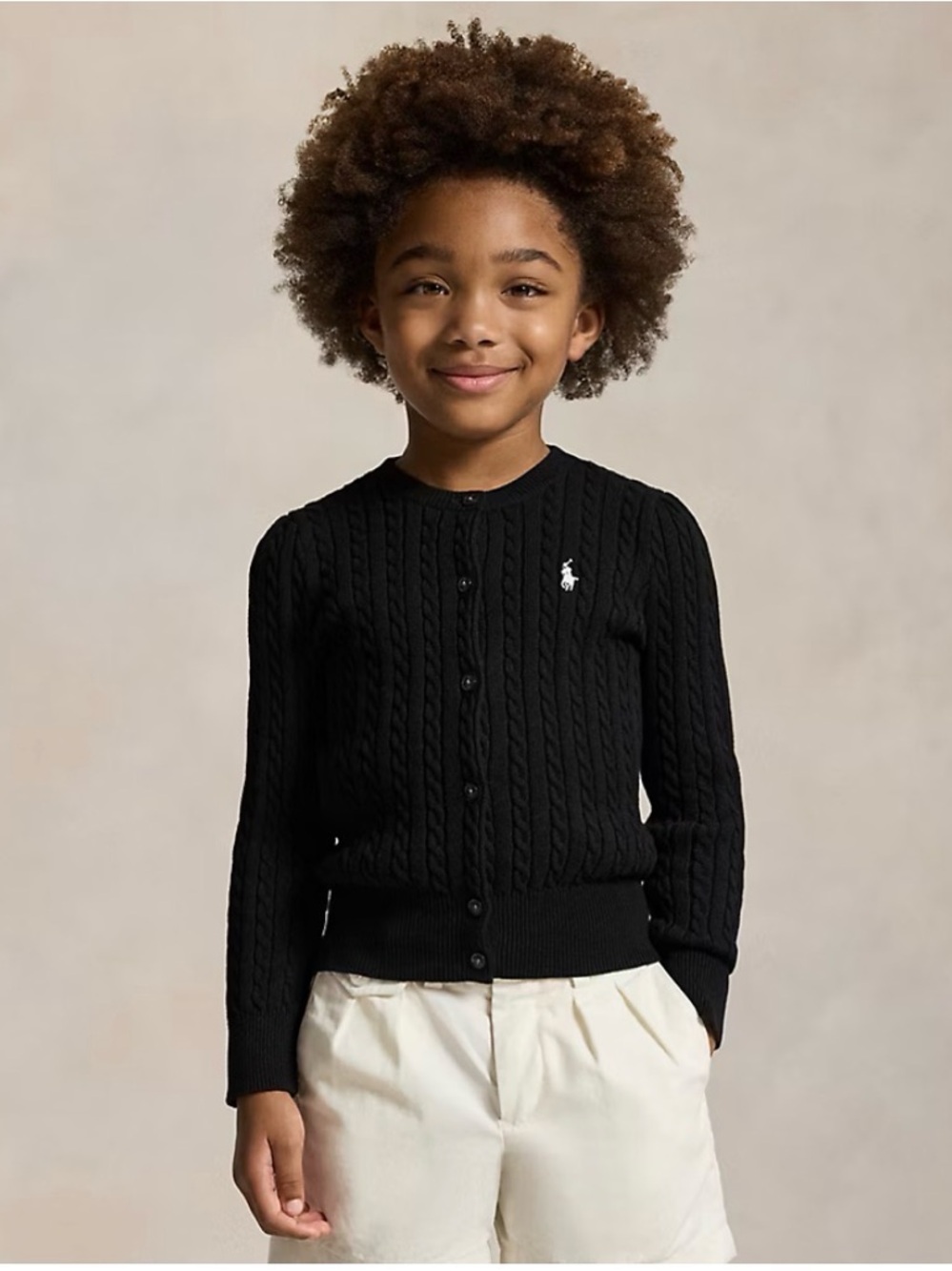 Polo Ralph Lauren Girls Size 6 Mini Cable Cotton Black Cardigan Casual Preppy
